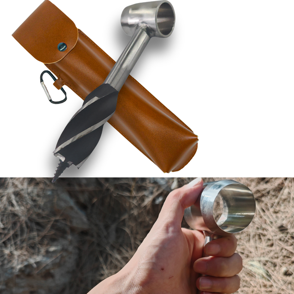 Survival Tools, 1.5 inch Bushcraft Hand Auger with Scotch Eye for Large Wood Pegs, Hand Auger Wood Drill, Essential Bushcraft Gear Manual Drill Hole Maker W/ Settlers Wrench for Camping, Outdoor