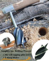 Survival Tools, 1.5 inch Bushcraft Hand Auger with Scotch Eye for Large Wood Pegs, Hand Auger Wood Drill, Essential Bushcraft Gear Manual Drill Hole Maker W/ Settlers Wrench for Camping, Outdoor