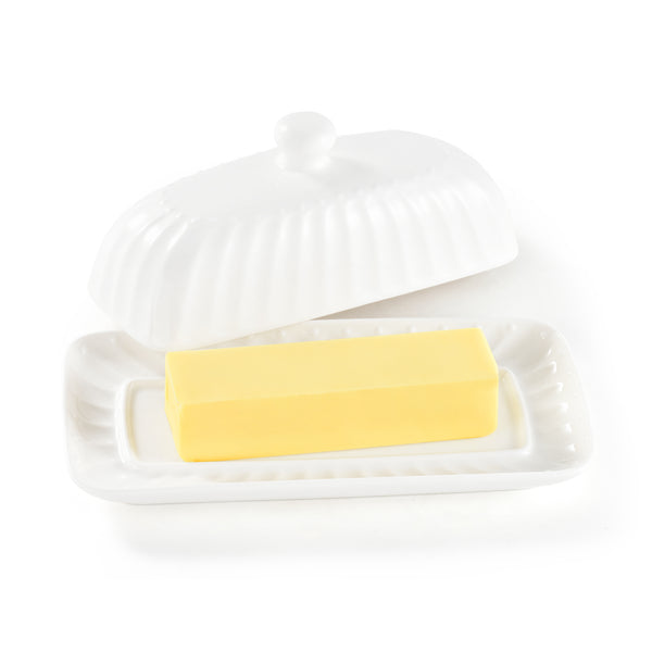 Butter Dish with Lid for Countertop, White Ceramic Butter Dishes with Covers, European Porcelain Butter Container, Butter Holder for 1 Western or Eastern Butter Stick