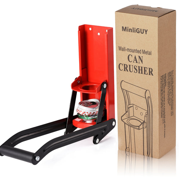 MinliGUY Aluminum Can Crusher, Tall Can Crusher Wall Mounted, Recycling Tool for Soda/Beer/Seltzer Cans, up to 16oz/500ML Drinks Aluminum Cans, Can Smasher For Recycling with Bottle Opener-Red